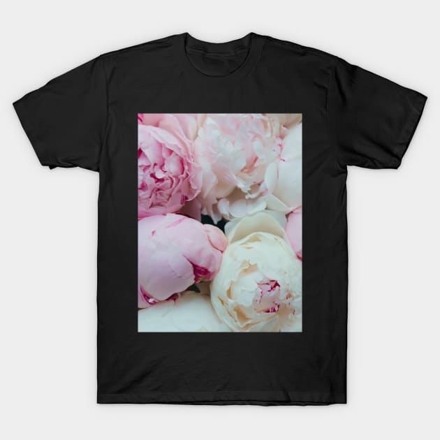 Pink and White Peonies T-Shirt by Tingsy